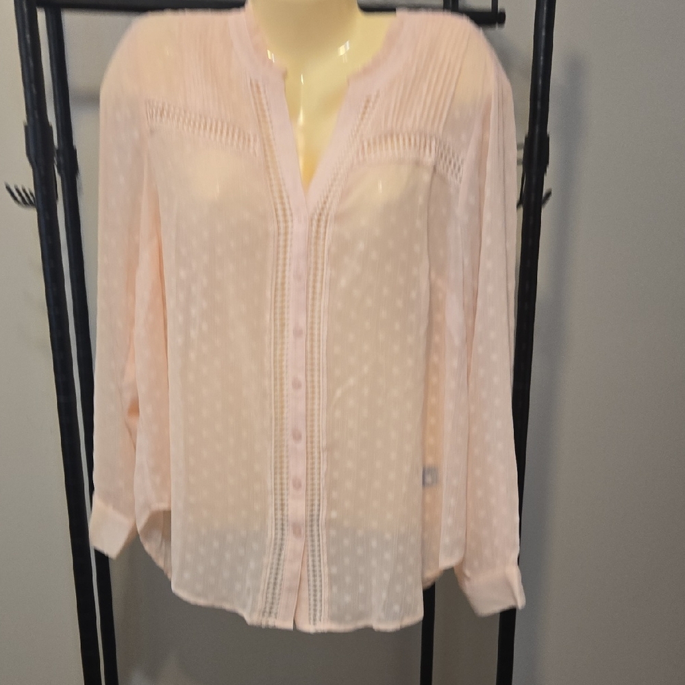 Torrid Pink Mandarin Collar Long Sleeve Blouse